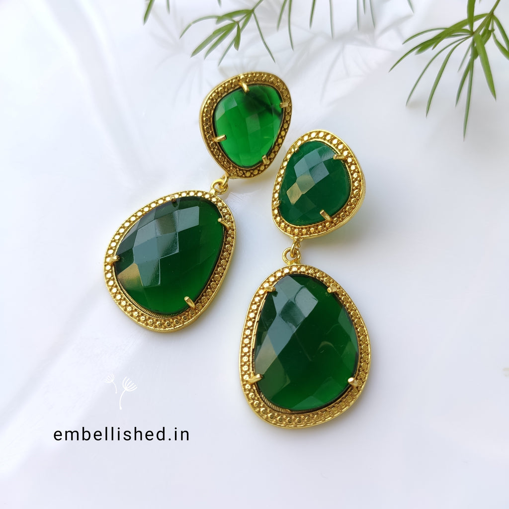 Large double drop earrings - green