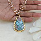 Pearl Layered Necklace with Natural Stone Pendant
