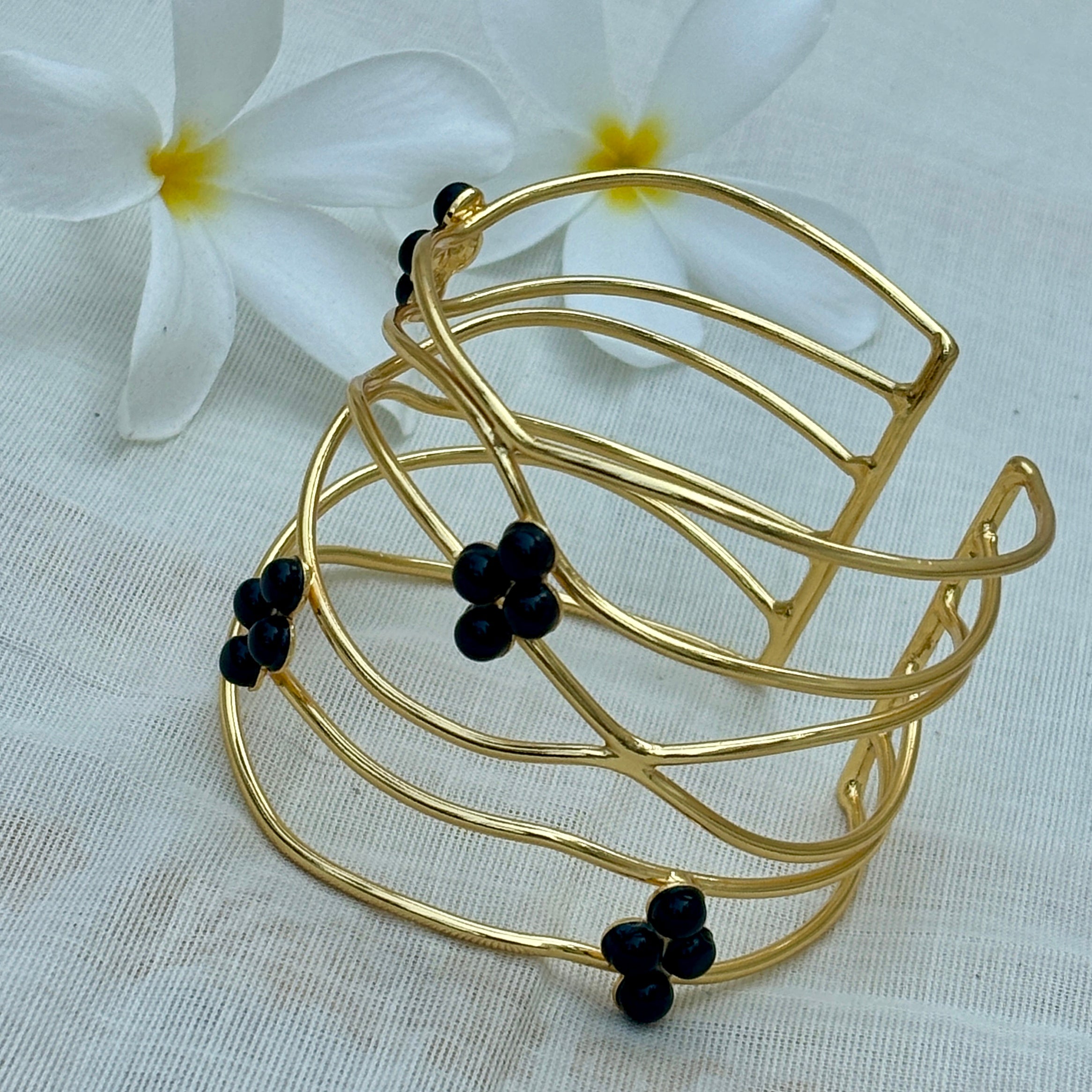 Black Cluster Gold Cuff Bracelet