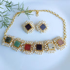 Regal multi-stone pearl choker necklace set