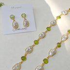 Mint beads and Irregular Pearls Lariat necklace set