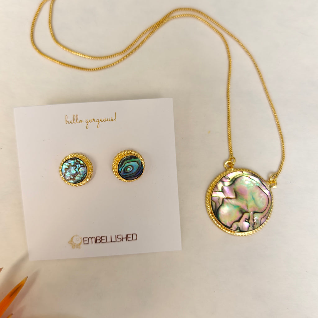 Abalone Shell Pendant necklace set