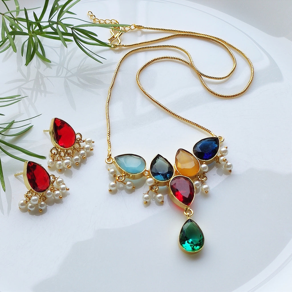 Rainbow Lotus Pendant set