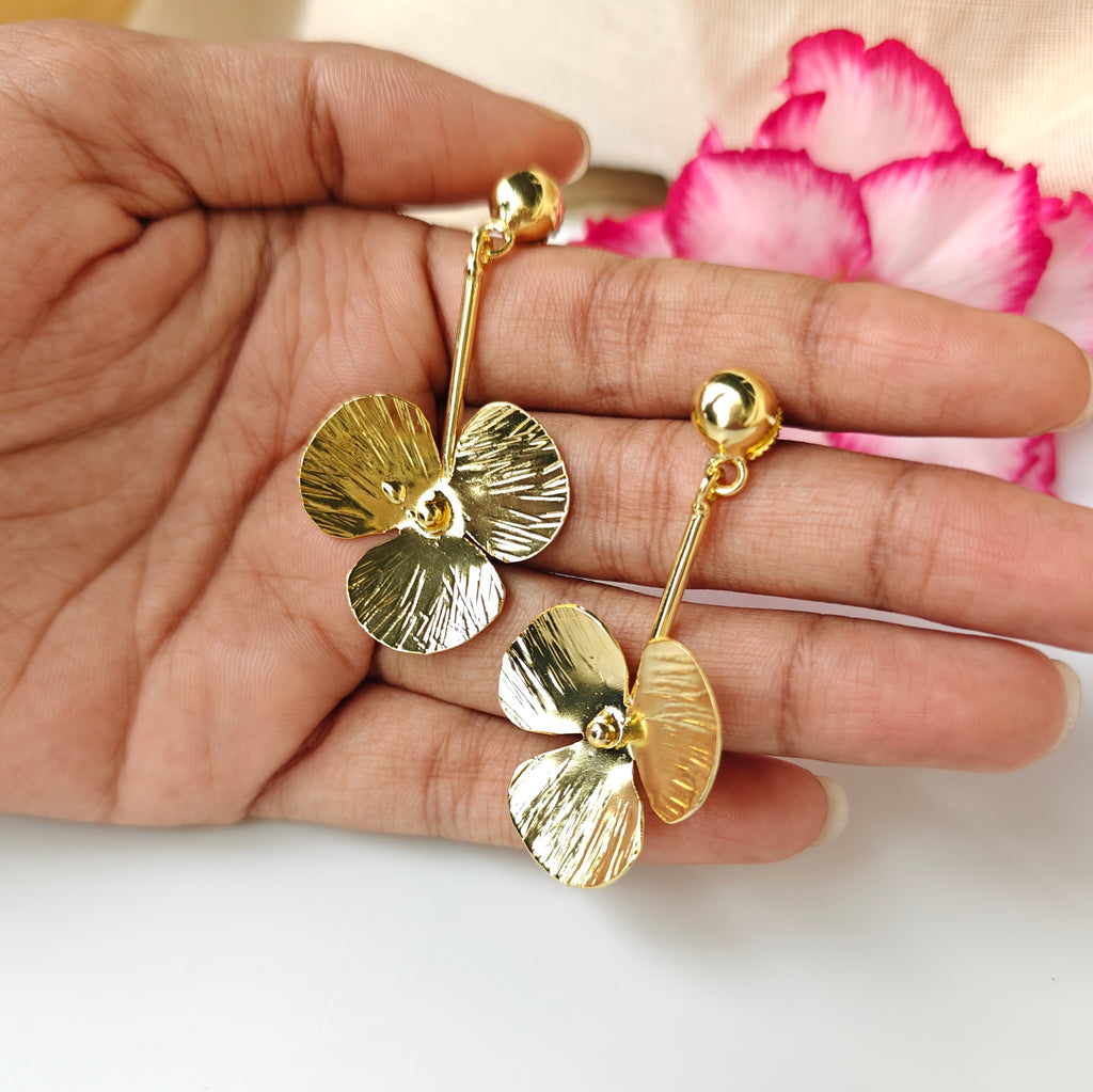 Gold Flower Drop Earrings