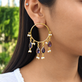 Purple Pearl Cascade Hoop Earrings