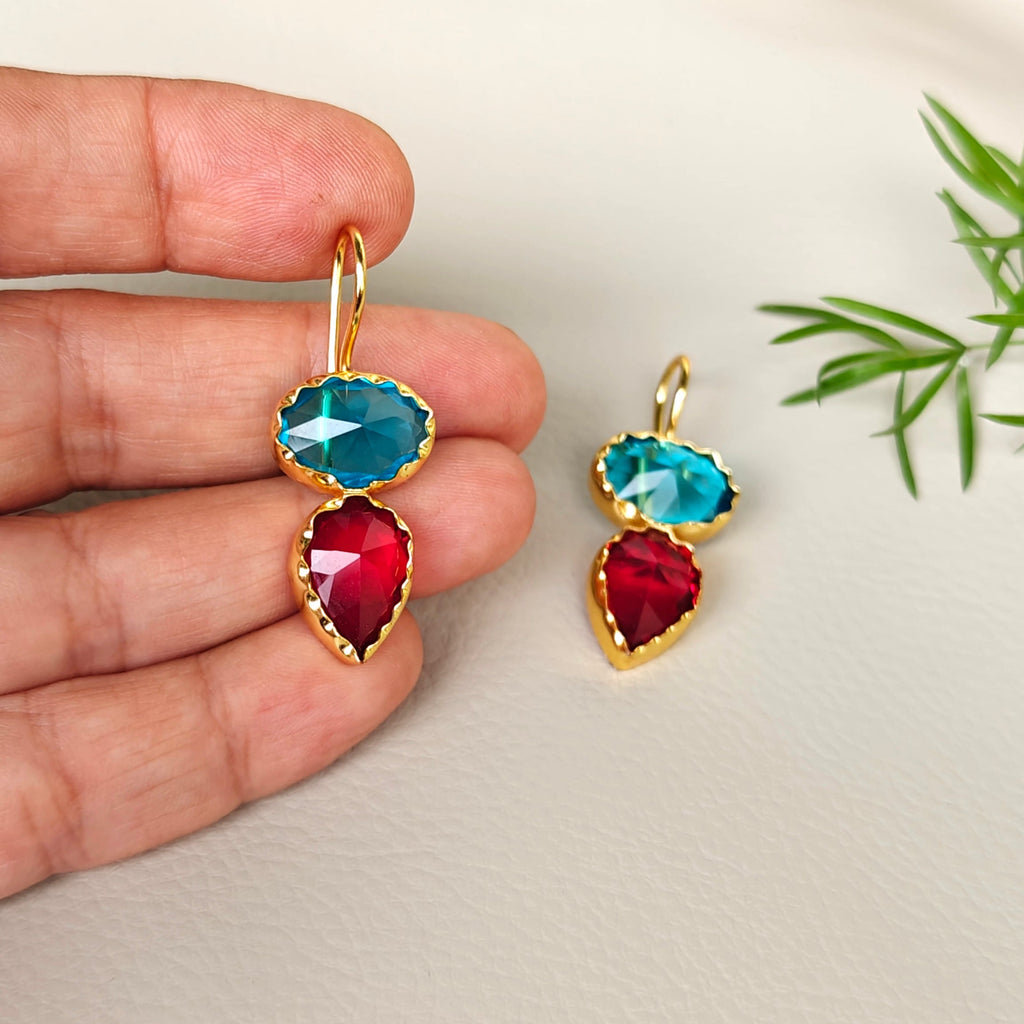 Sparkle Two Stones Drop Hooks - blue red