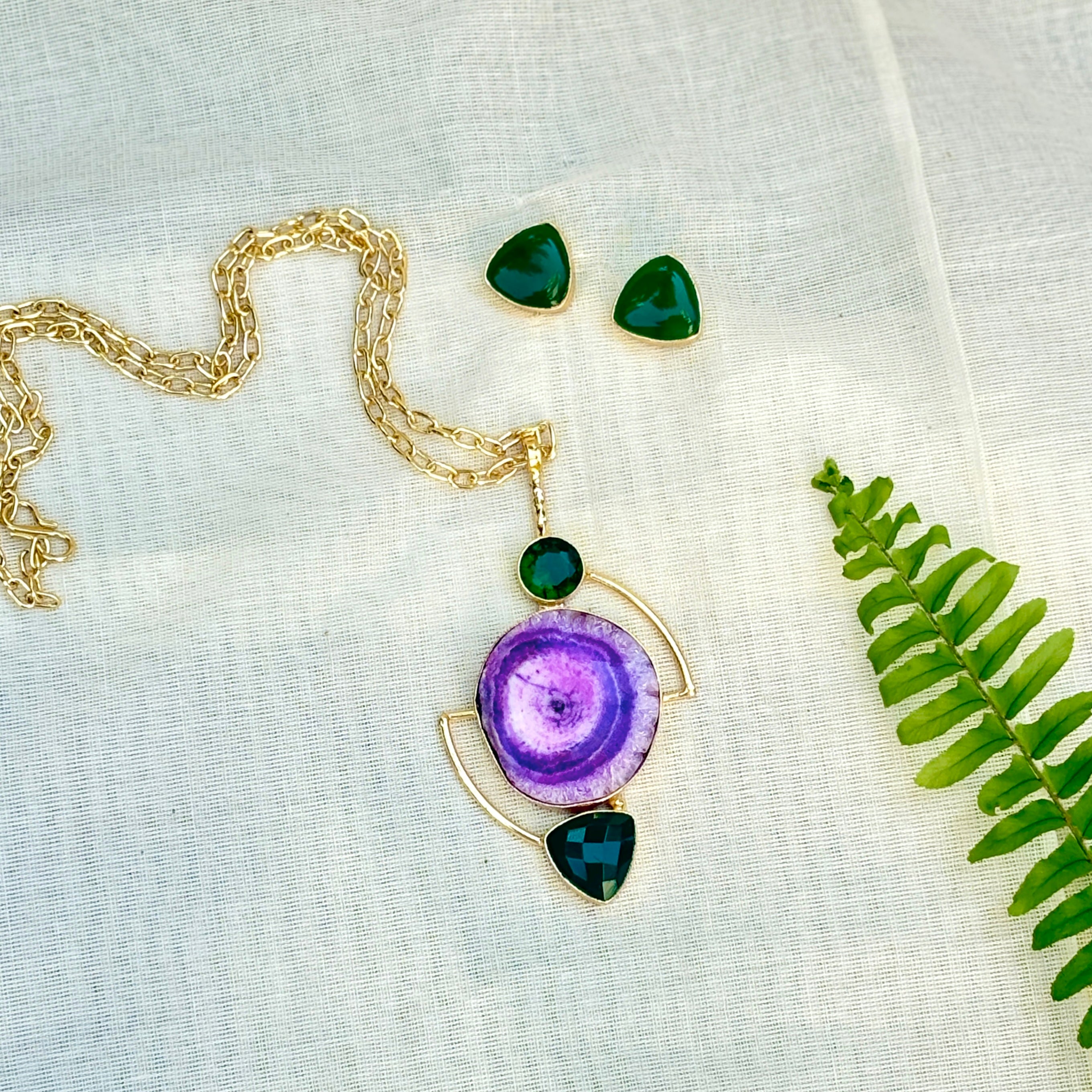 Pink Geode Statement Pendant Necklace Set