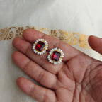 🟥 Red Pearl Halo studs