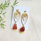 Raw Carnelian Spiral Drop Earrings