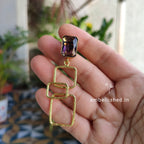 Interlinked purple and gold squares drop earrings