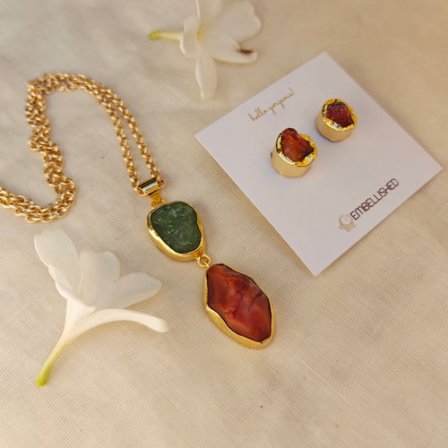 Earth and Fire Raw Gemstone Pendant necklace set