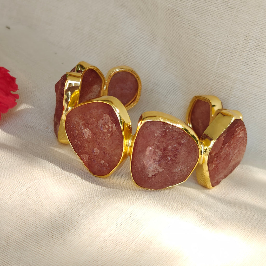 Raw Strawberry Quartz Statement Cuff