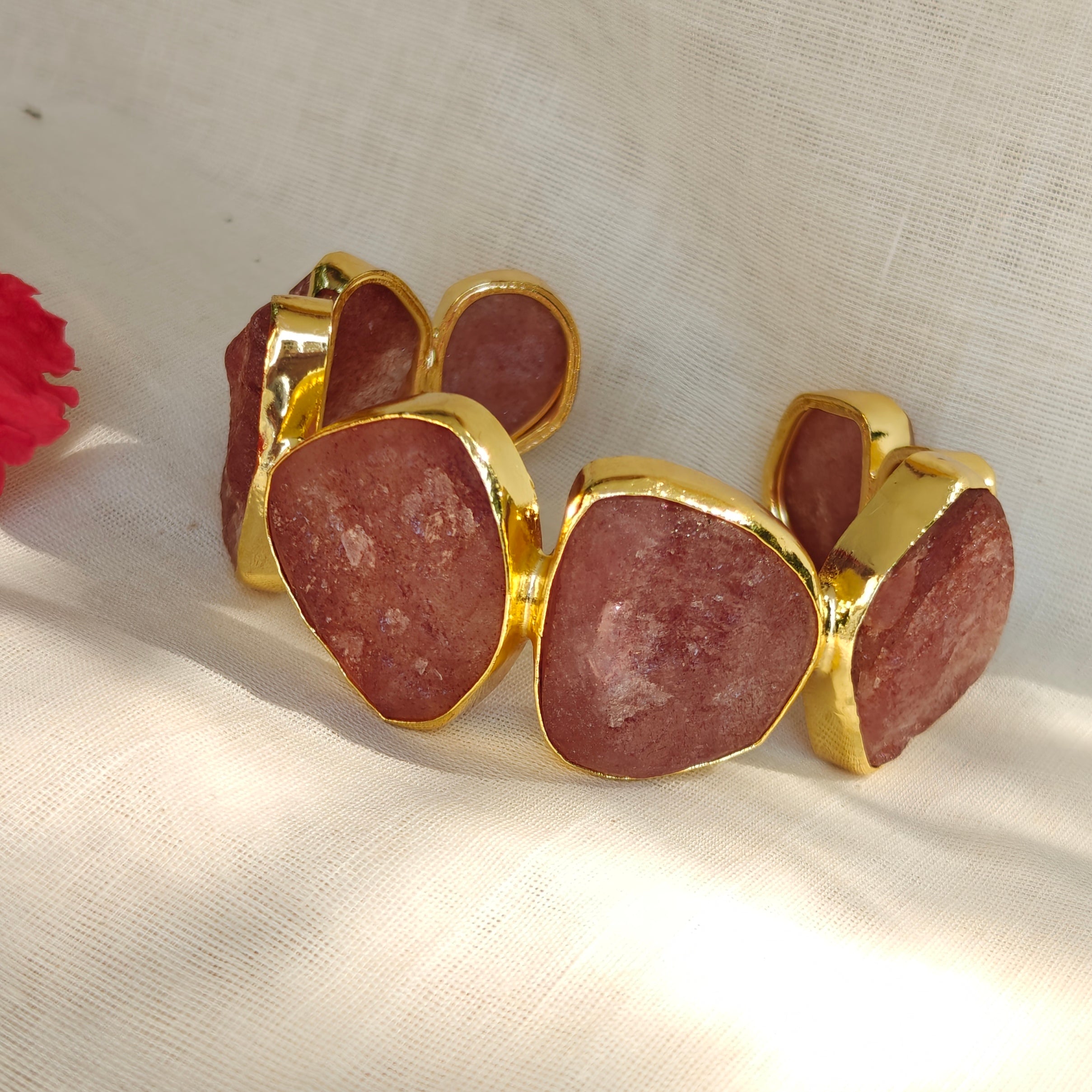 Raw Strawberry Quartz Statement Cuff