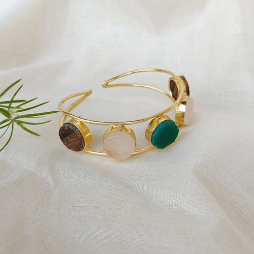 Multi-stone round cuff bracelet