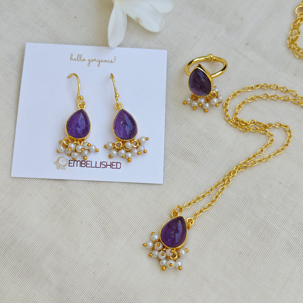 Dewdrop Gemstone Set with Seed Pearl Fringe