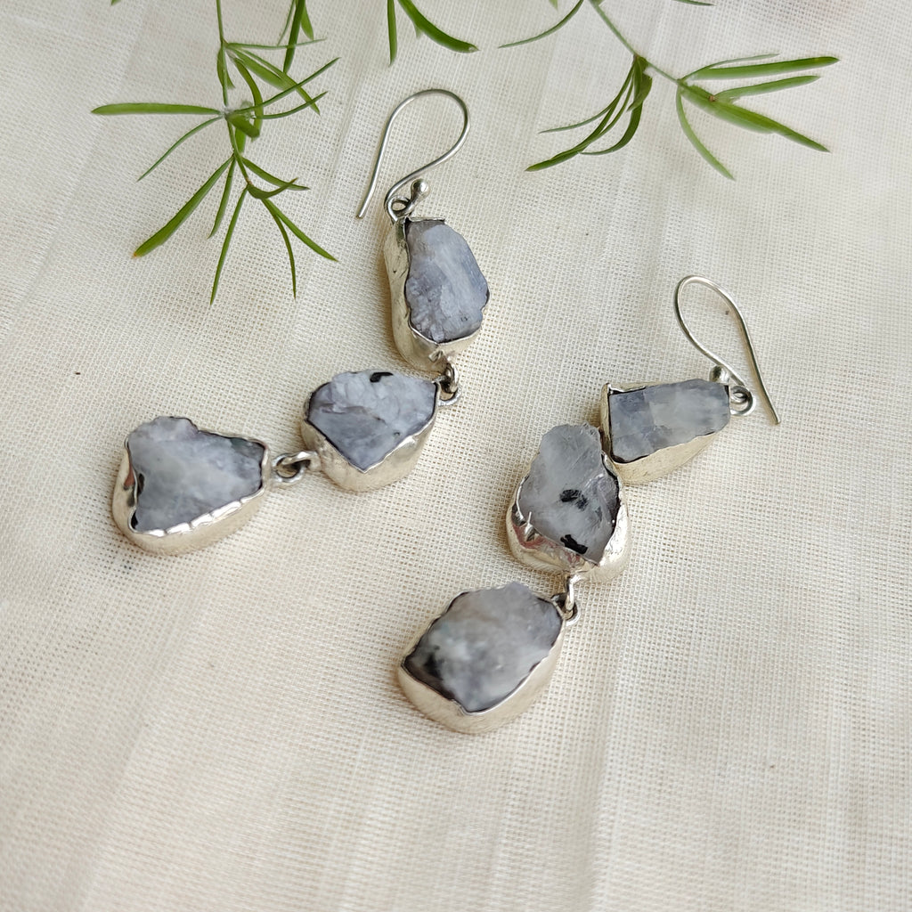 Long moonstone drop earrings