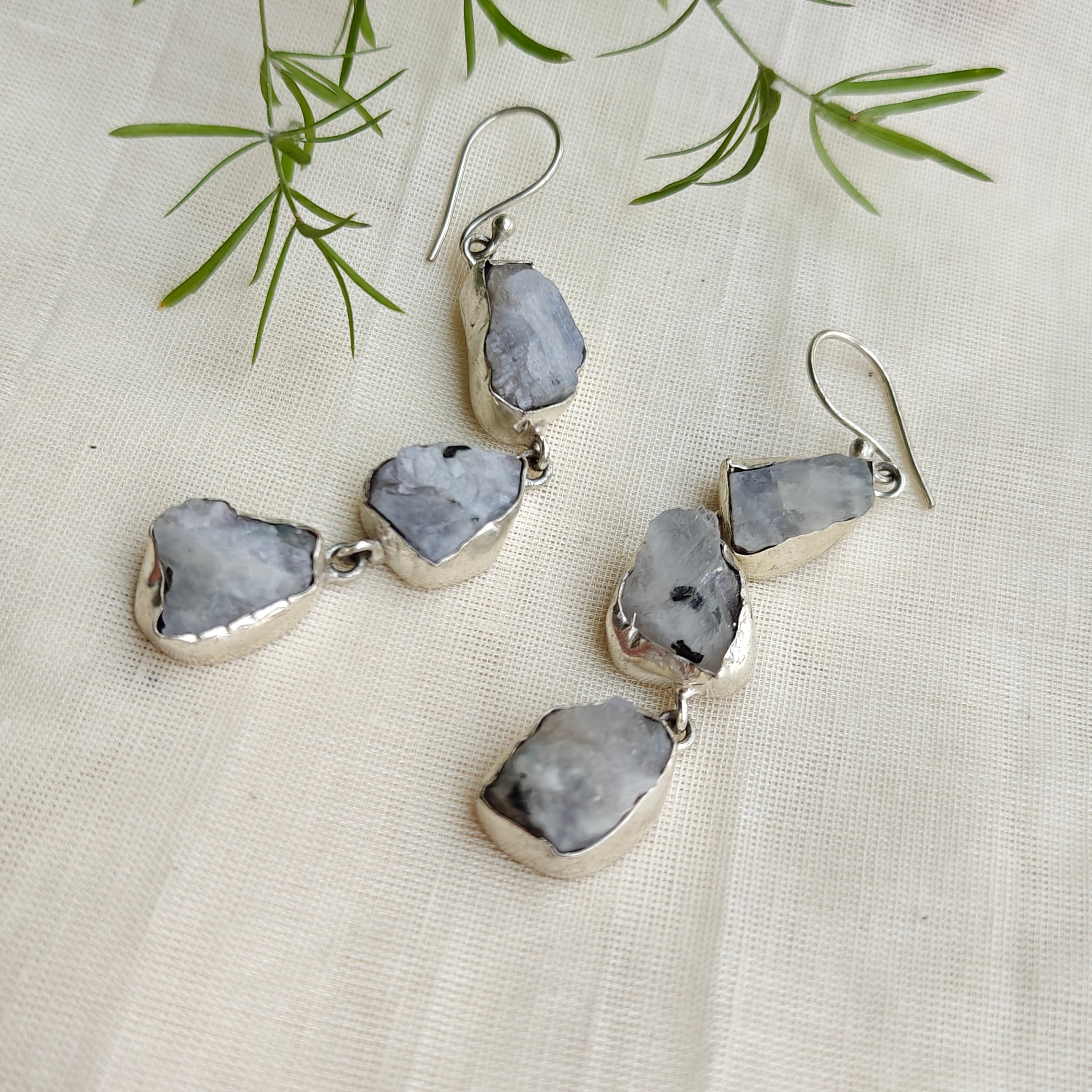 Long moonstone drop earrings