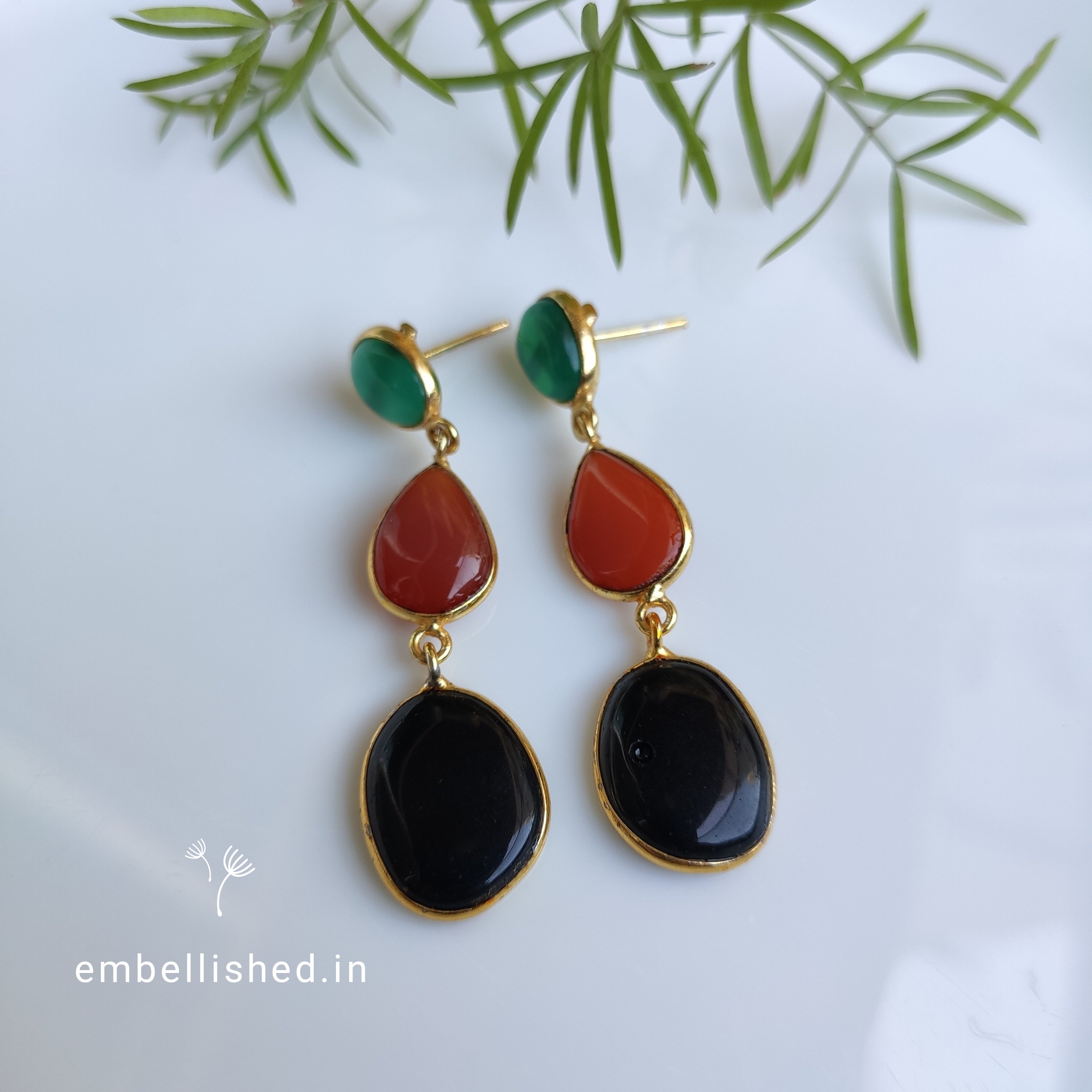 Multicolored Chalcedony long danglers