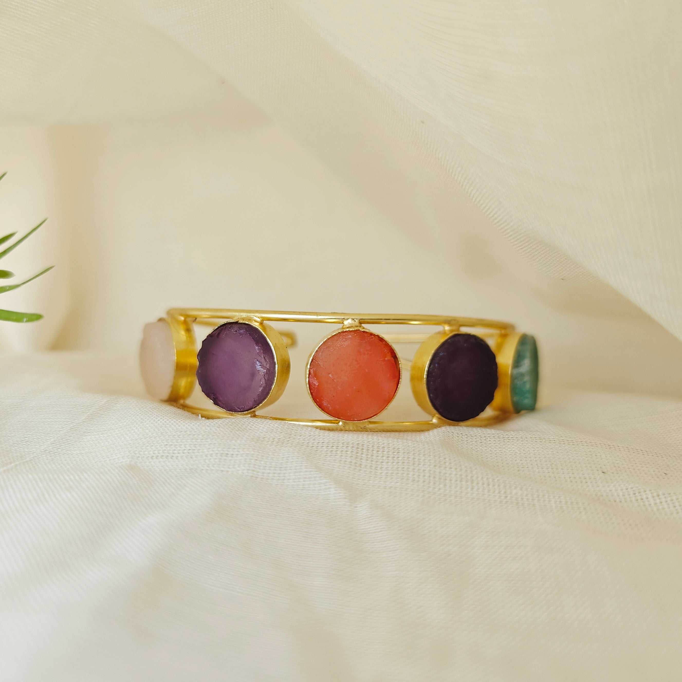 Multi-stone round cuff bracelet
