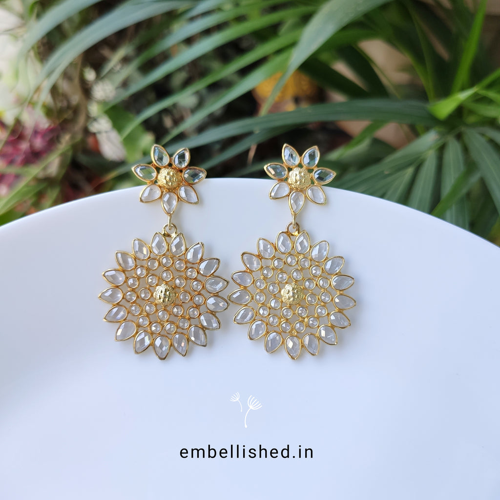 92.5 Sterling Silver Crystal Polki large chandelier balis - Gold