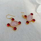 Rose Quartz & Red Stone Cross Drop Earrings