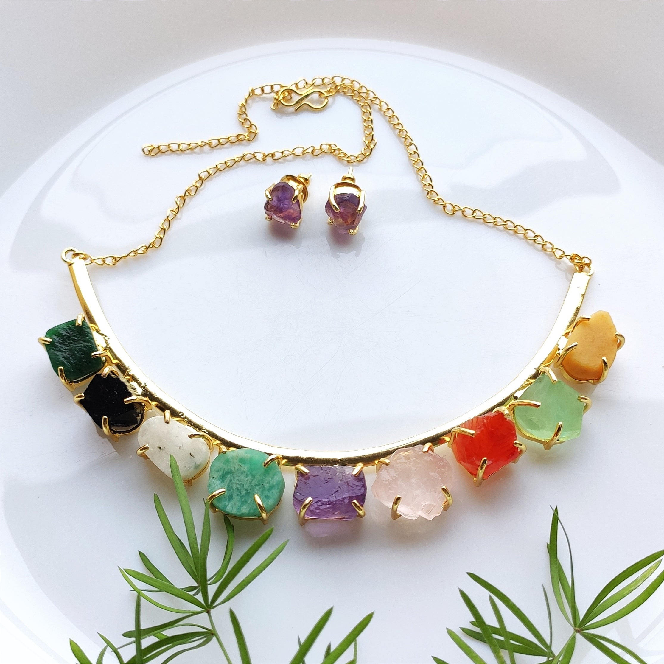 Raw stones rainbow choker set
