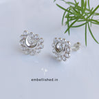 92.5 Sterling Silver Crystal Polki chandramukhi studs - Silver