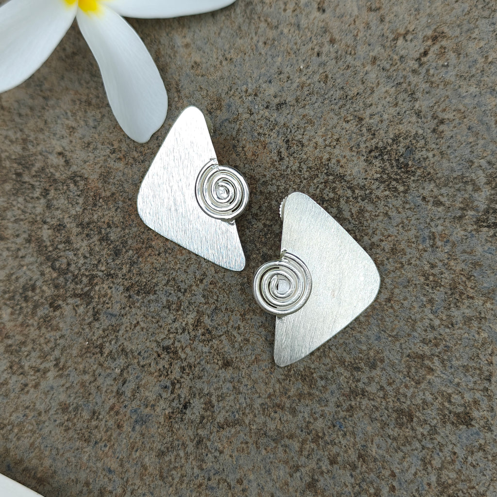 Brushed Silver Spiral Wedge studs