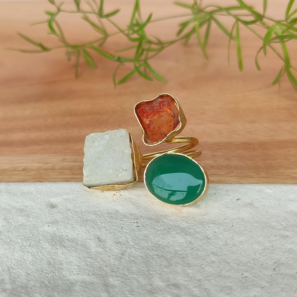 Mixed stones trio open finger ring