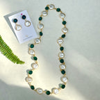 Emerald beads and Coin Pearls Lariat necklace set