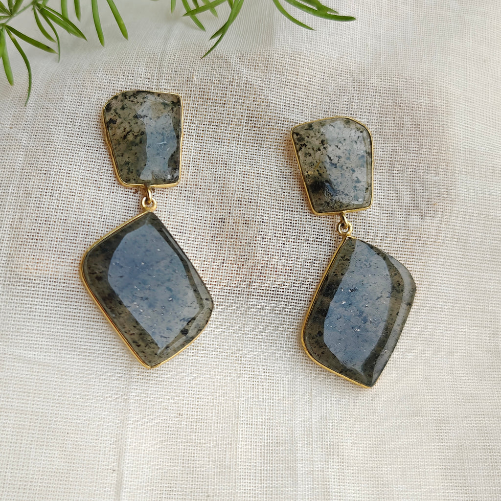 Large Gray Agate drop earrings
