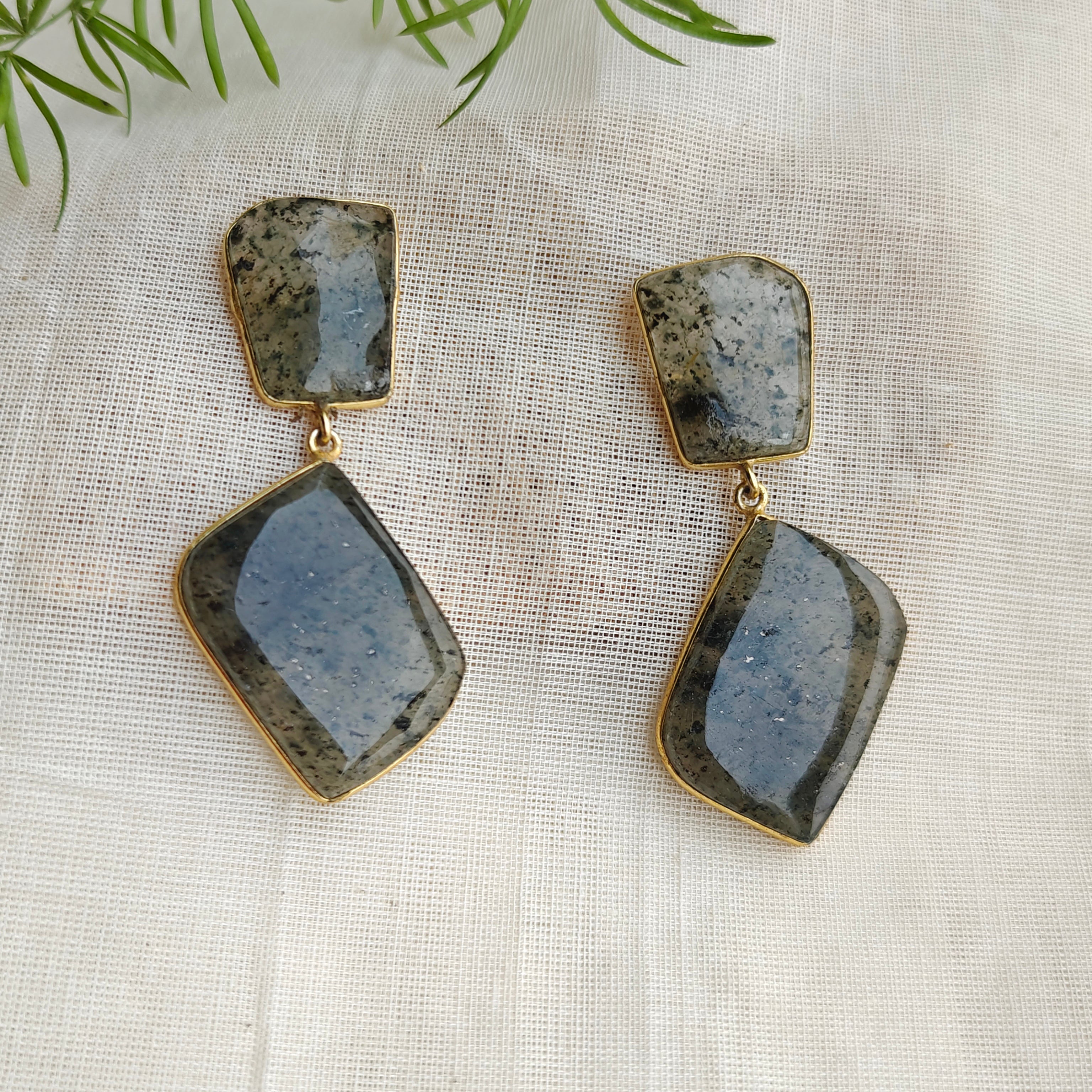 Large Gray Agate drop earrings