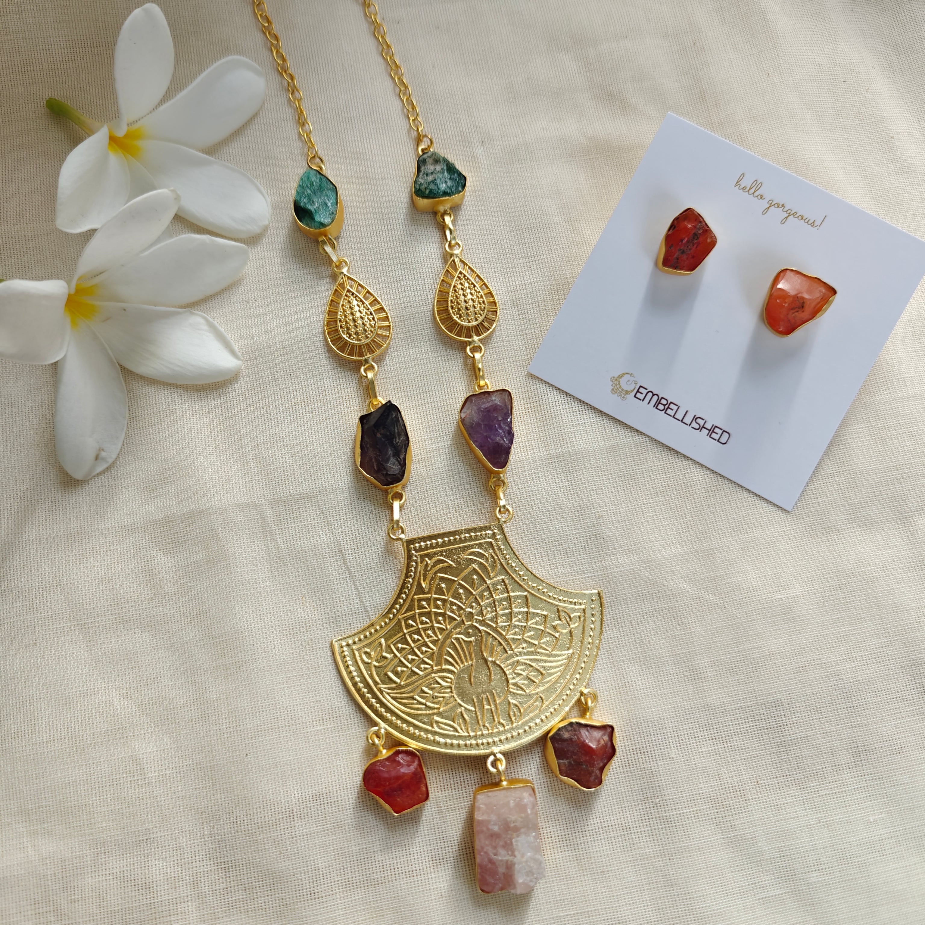 Wildflower Peacock Pendant necklace set
