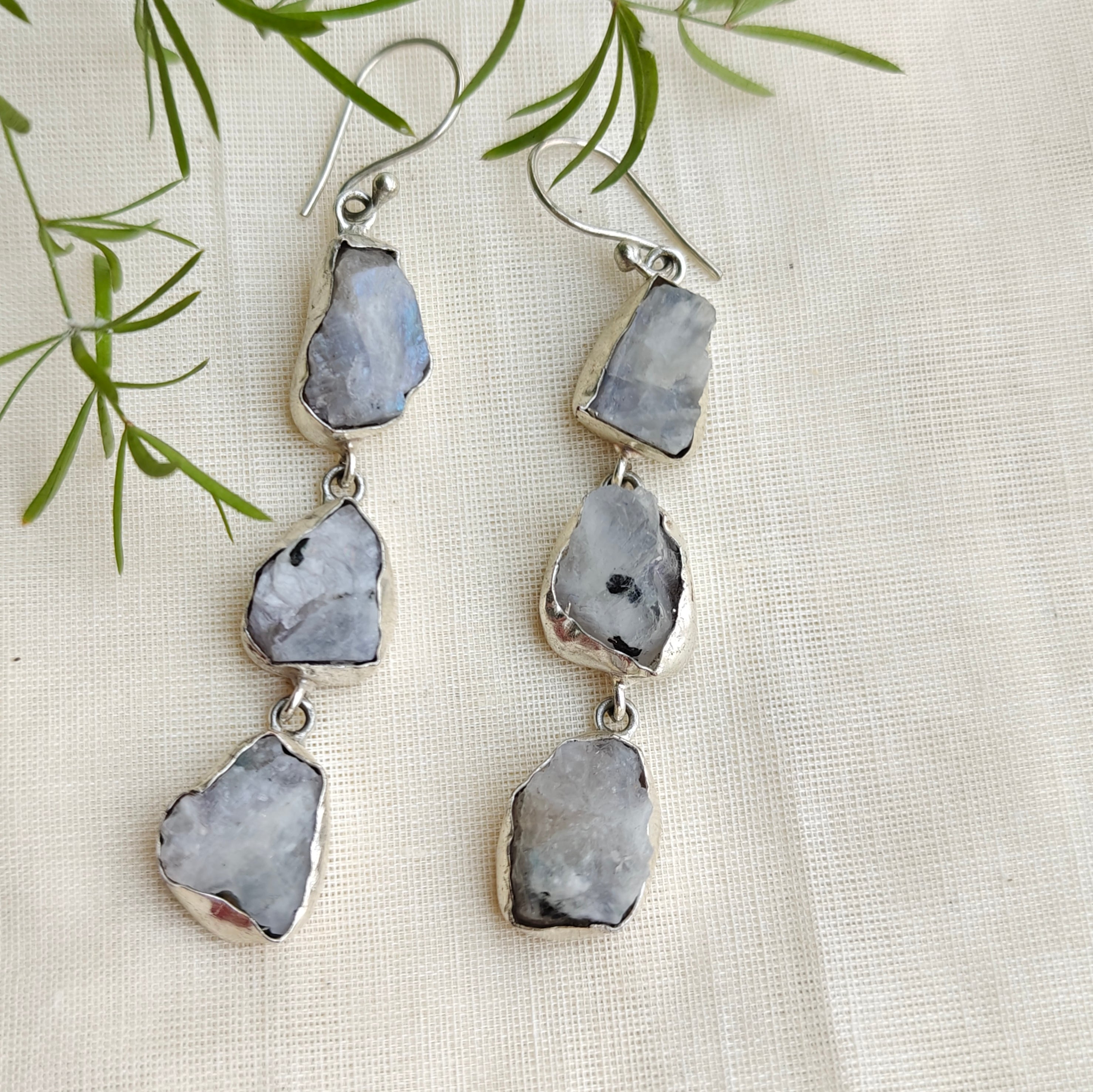Long moonstone drop earrings