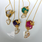 Garden Agate and Baroque Pearl pendant chain
