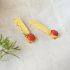 Hammered Bar Earrings with Crimson Stone