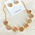Rose Quartz buttons choker with studs