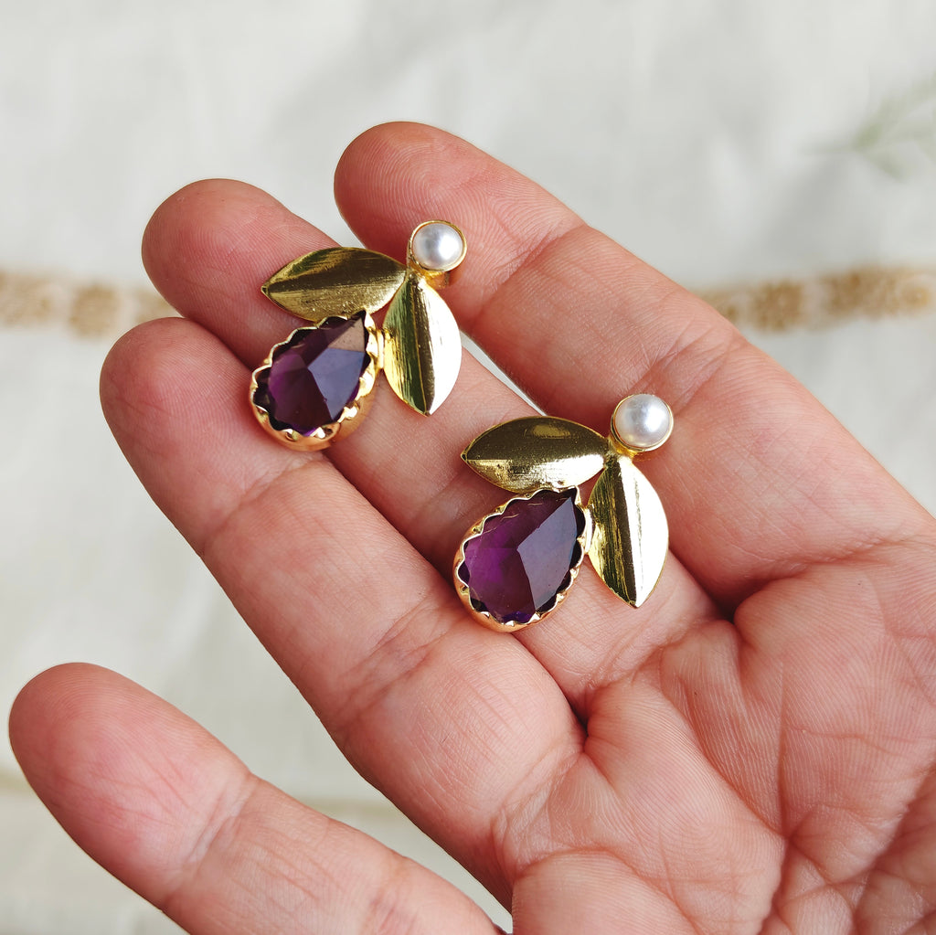 Purple Blossom Pearl Studs