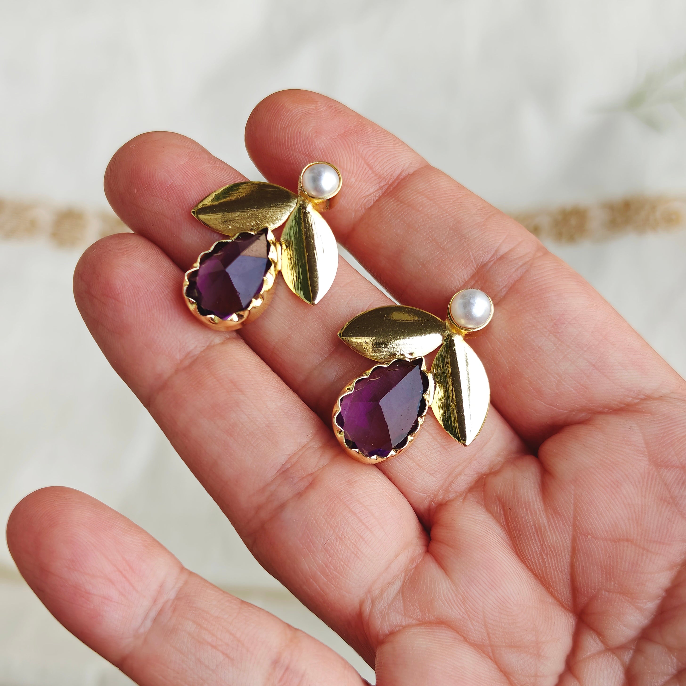 Purple Blossom Pearl Studs