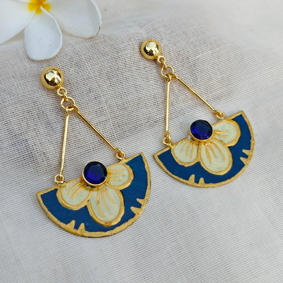 Blooming Blue Enamel Drop Earrings