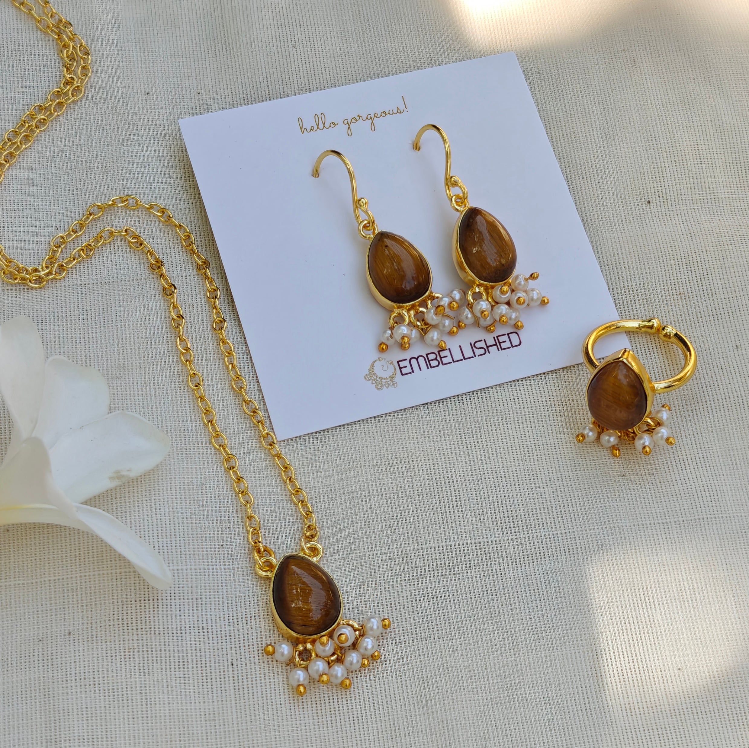 Dewdrop Gemstone Set with Seed Pearl Fringe