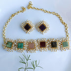 Regal multi-stone pearl choker necklace set