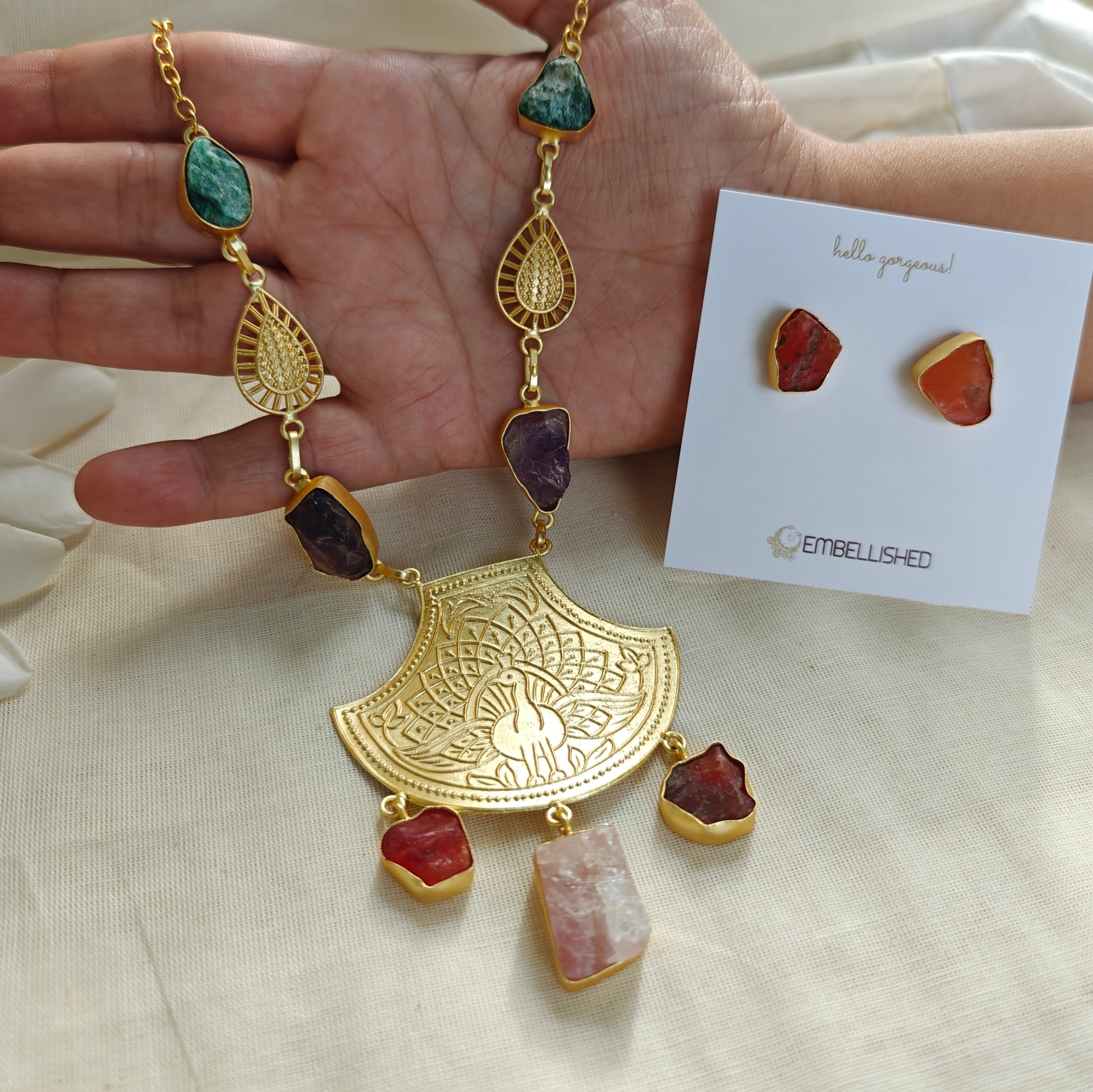 Wildflower Peacock Pendant necklace set
