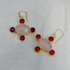 Rose Quartz & Red Stone Cross Drop Earrings
