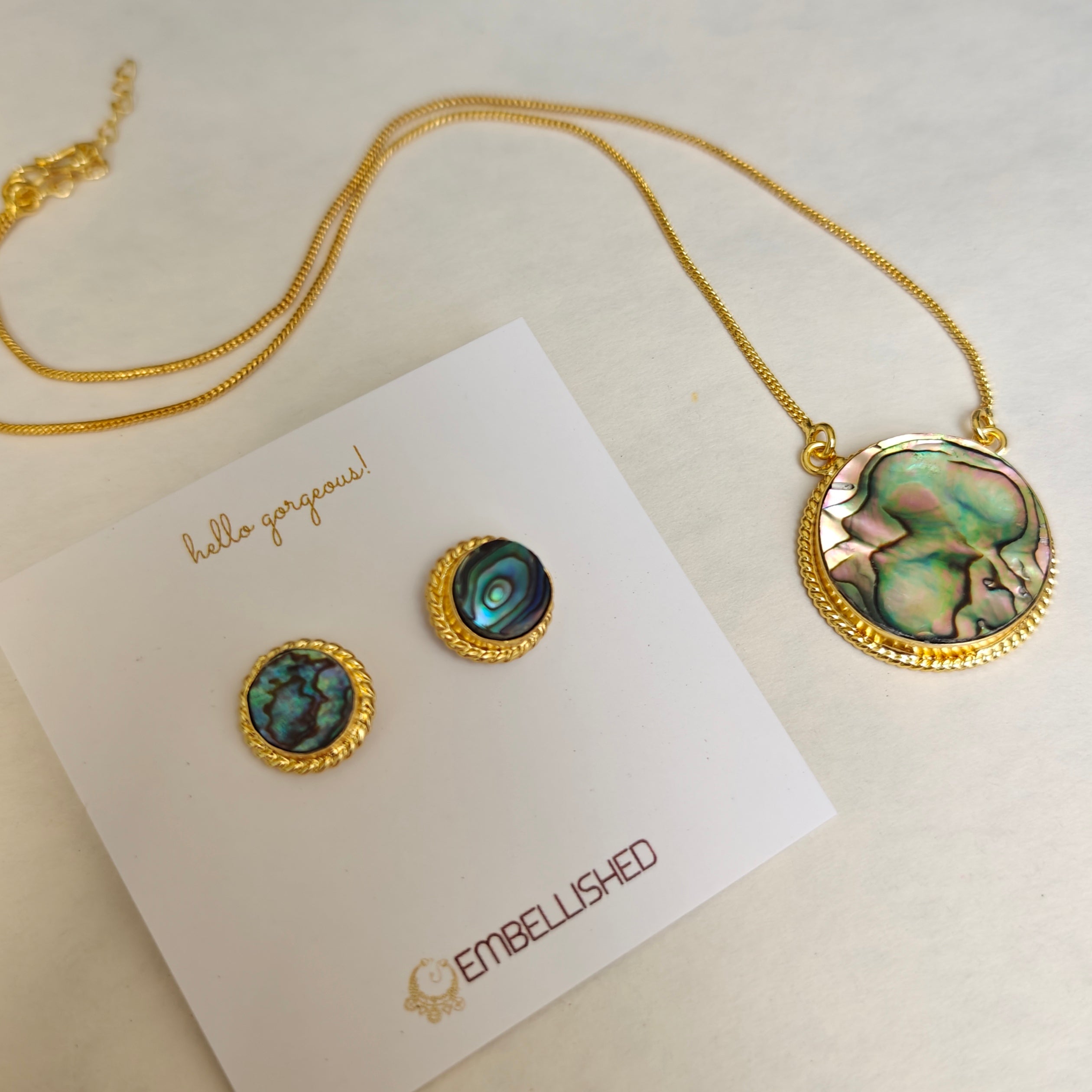 Abalone Shell Pendant necklace set