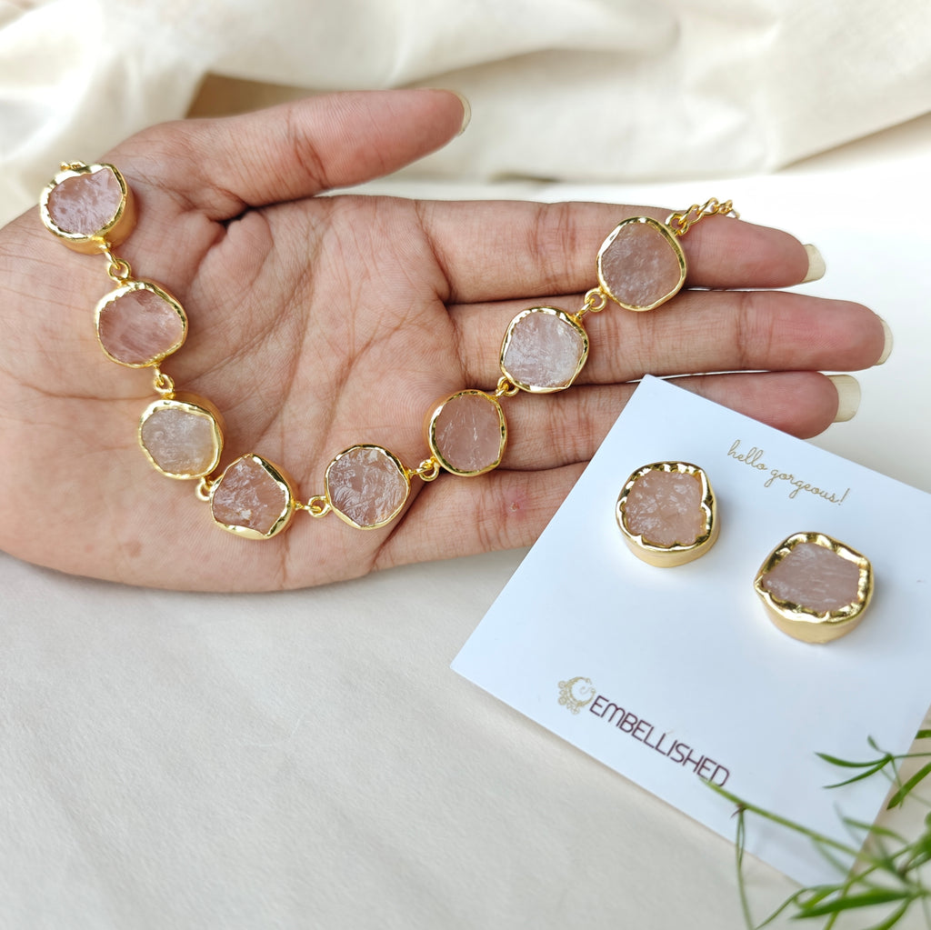 Rose Quartz buttons choker with studs