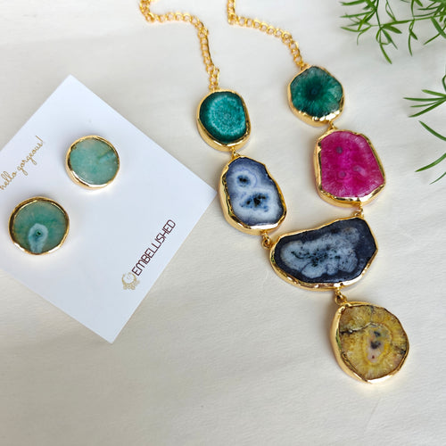 Midnight Agate Slice Necklace Set