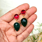 Two Stones Drop Earrings - red green