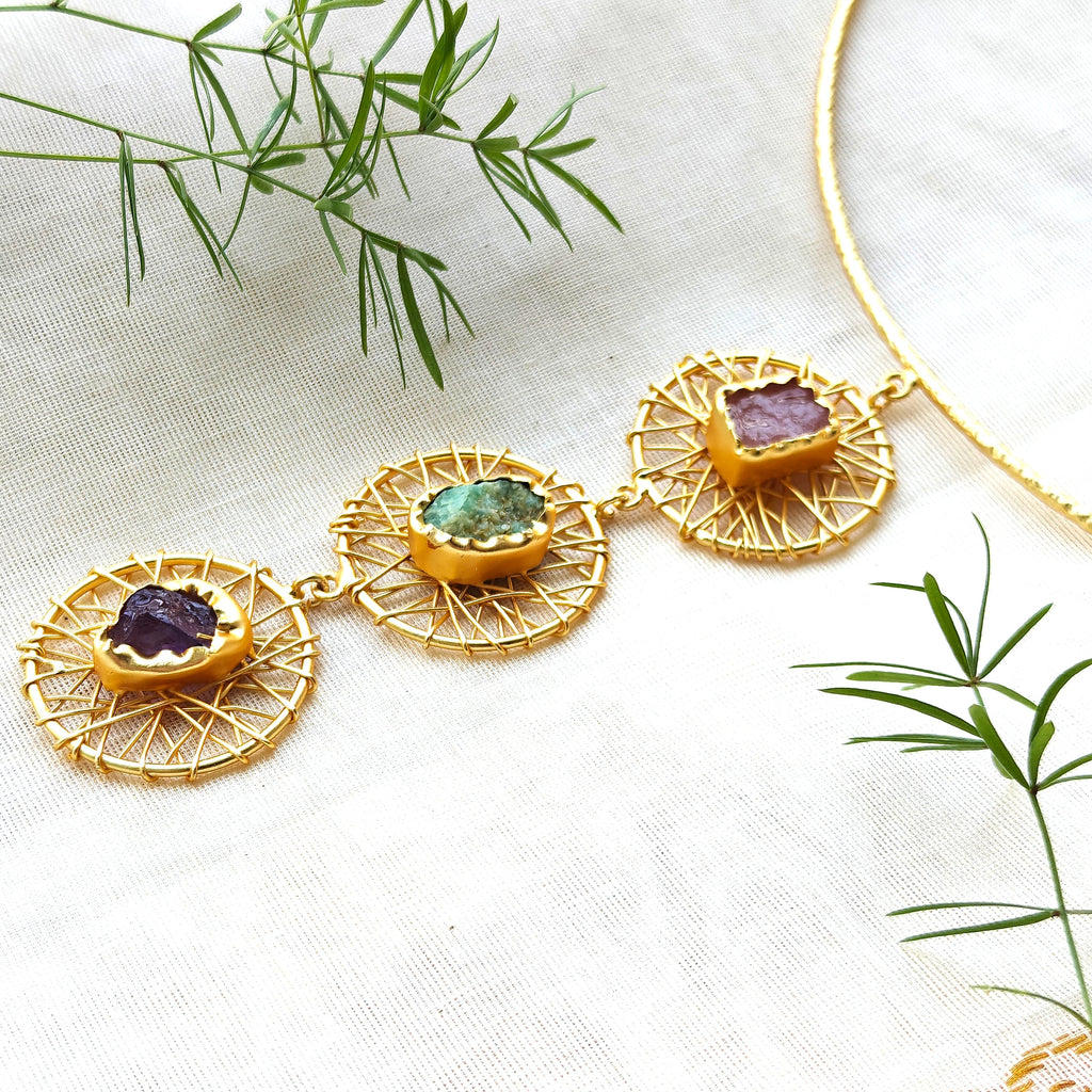 Aurora raw stones wire wrapped hasli set