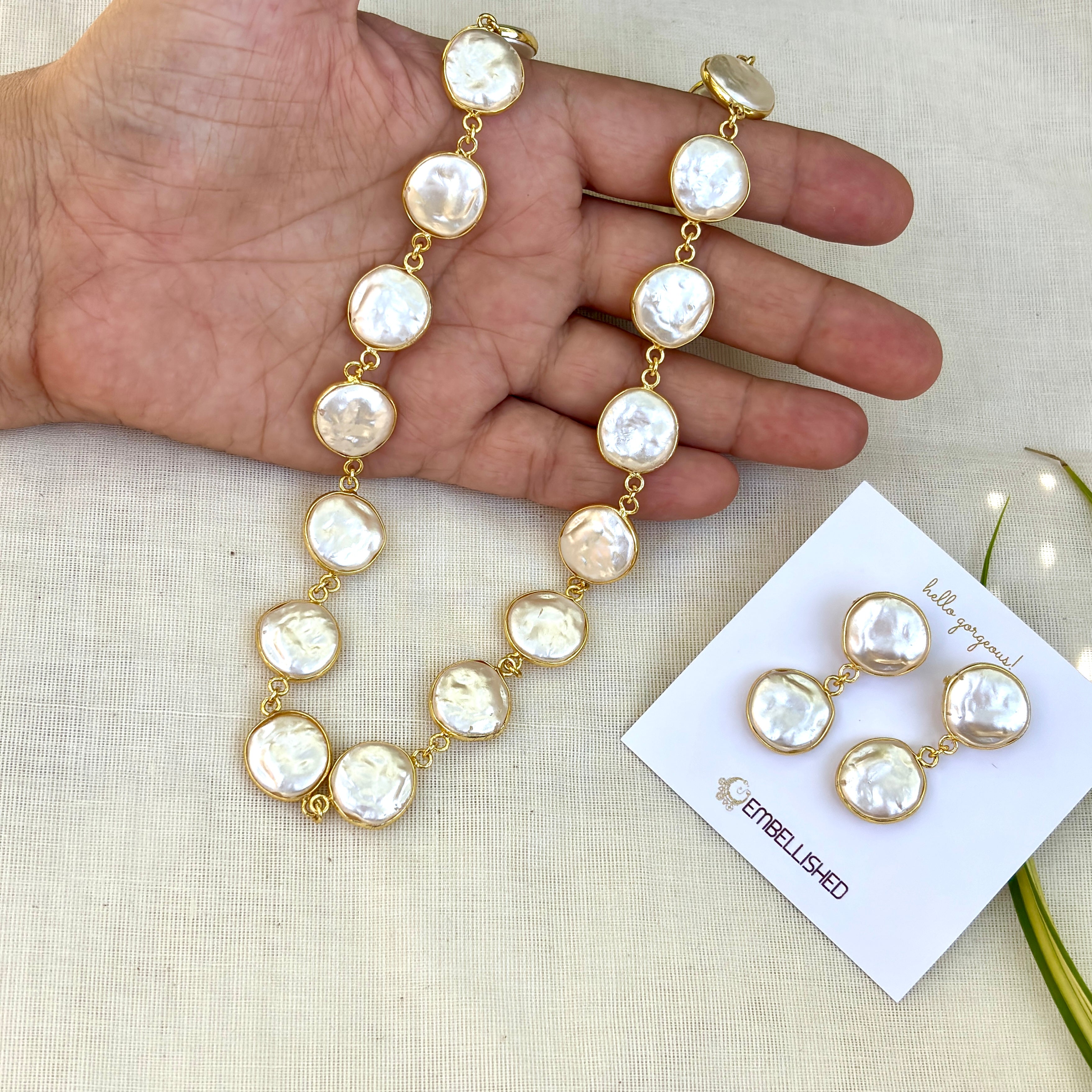 Coin Pearls Lariat necklace set
